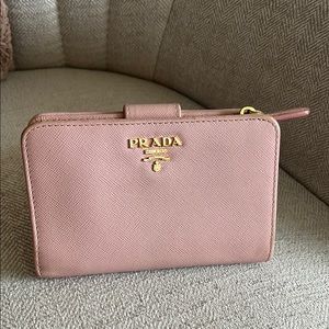 Prada Pink Safiano Leather Wallet with Gold Logo